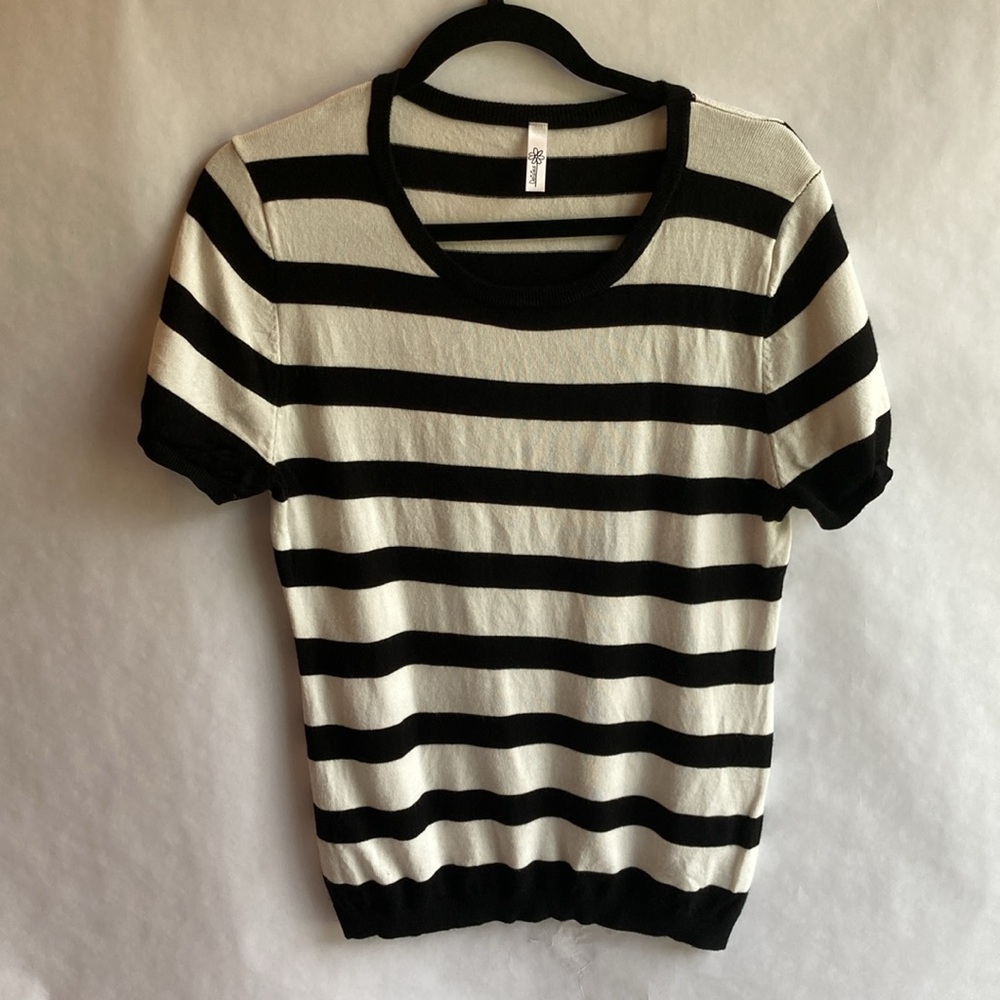 Womens Daisy Shoppe Short Sleeve Sweater Wide Stripe Black White Large